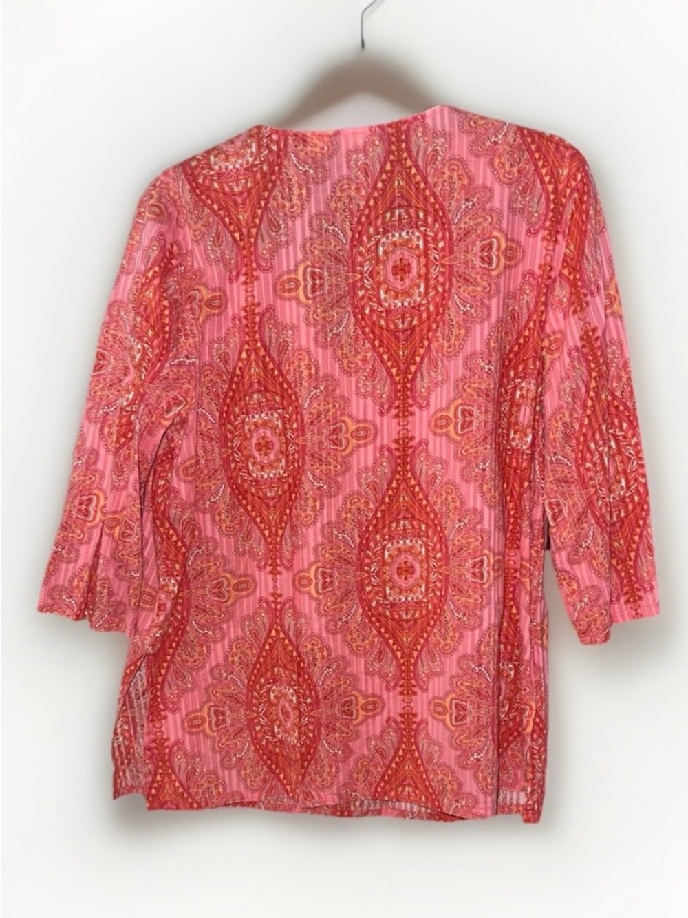 Emma James Women's Pink and Red Boho Embellished 3/4 Sleeve Top - Picture 3 of 4